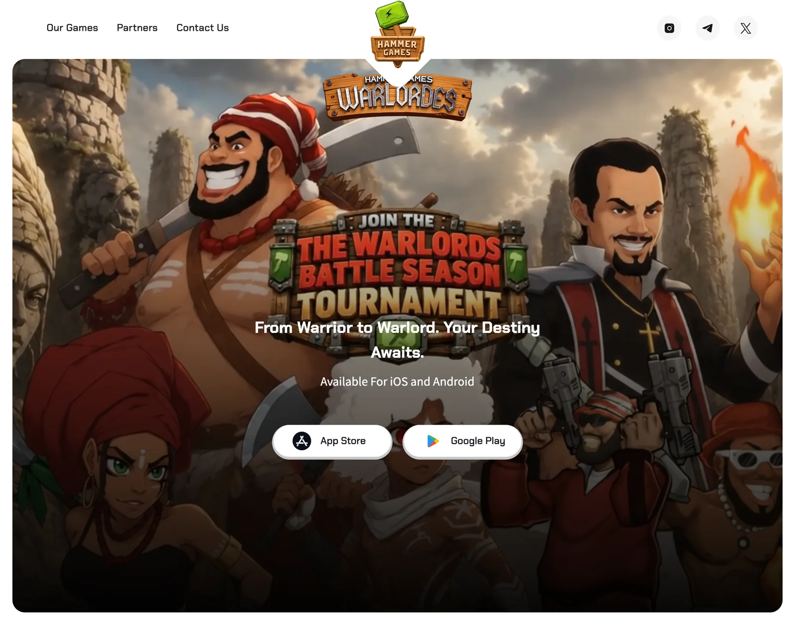 Warlordes on the Hammer Games storefront, shipping to the App Store and Google Play.